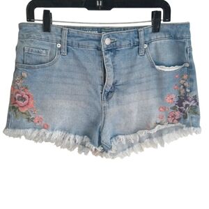 Mossimo Y2K High Rise Embroidered Fringe Hem Denim Shorts Size 12